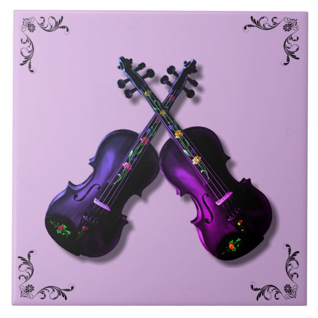 CROSSED PURPLE VIOLINS CERAMIC TILE (Front)