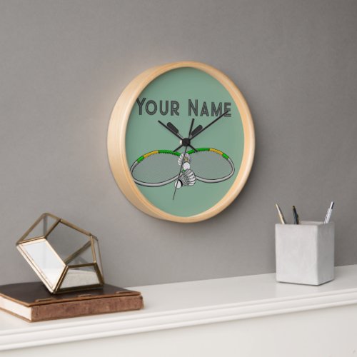 Crossed Rackets Personalized Badminton Clock