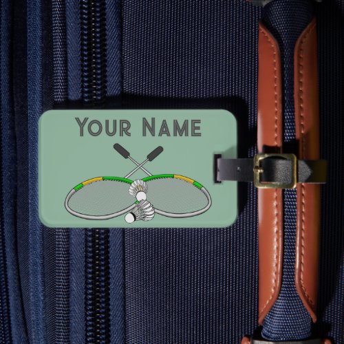 Crossed Rackets Personalized Badminton Luggage Tag