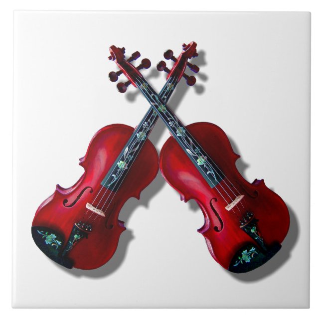 CROSSED RED VIOLINS CERAMIC TILE (Front)