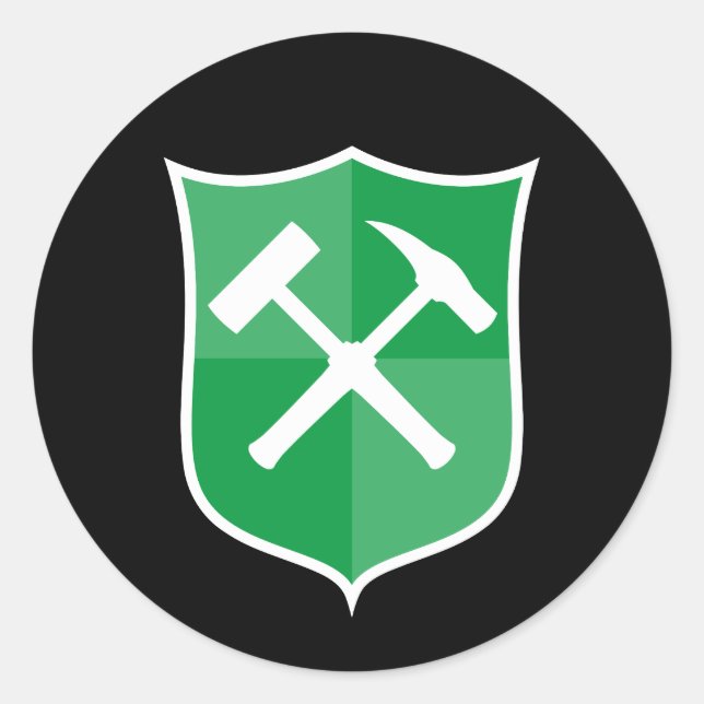 Crossed Rock Hammer Shield Classic Round Sticker (Front)