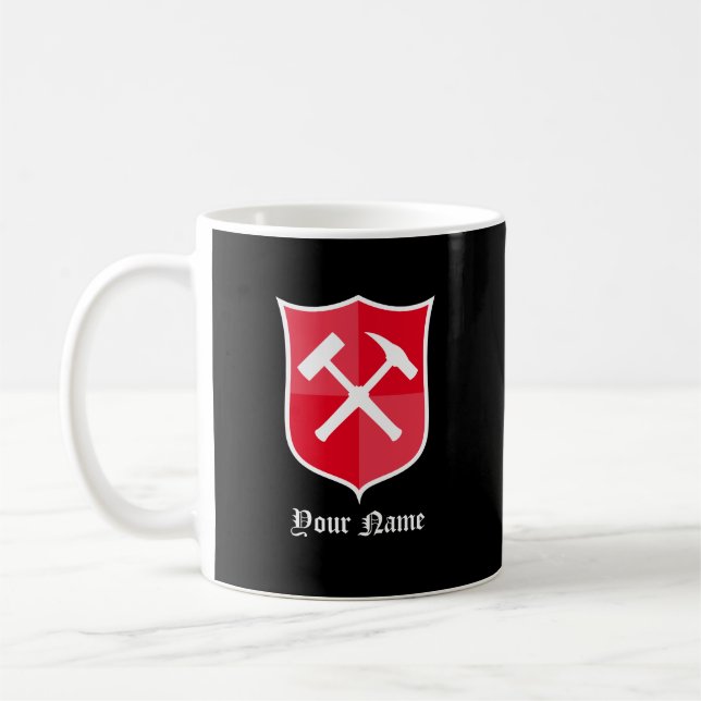 Crossed Rock Hammer Shield Coffee Mug (Left)