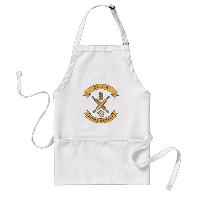 Crossed Rolling Pins Wheat Home Bakery Logo Adult Apron (Front)