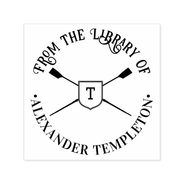 Crossed Rowing Blades Monogram Library Book Name Self-inking Stamp (Design)