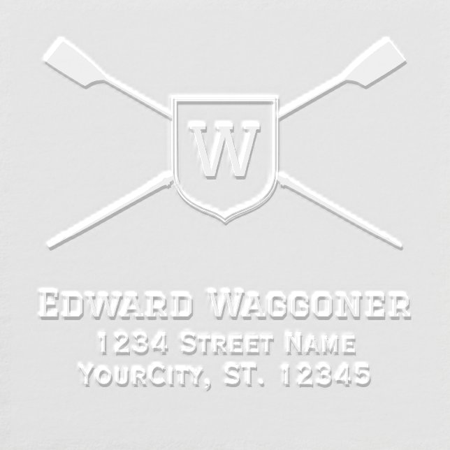 Crossed Rowing Blades Monogram Name Return Address Embosser (Design)