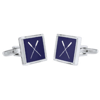 Crossed Rowing Oars Navy Blue and White Cufflinks