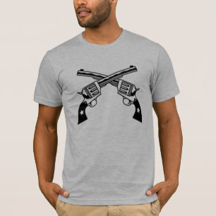 Crossed Six Shooter Guns gray fitted mens tshirt