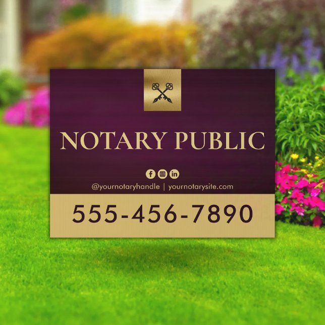 Crossed Skeleton Key Pens Purple Gold Notary Yard  Sign (Creator Uploaded)