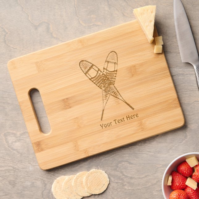 Crossed Snowshoes Engraved Cutting Board (Cheese)