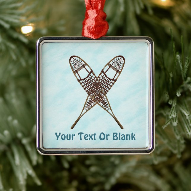 Crossed Snowshoes On Snow  Metal Ornament (Tree)