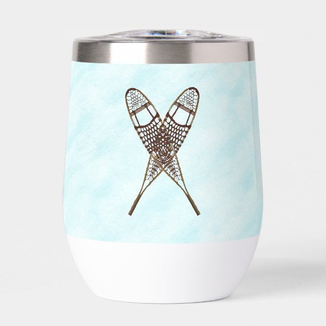 Crossed Snowshoes On Snow Thermal Wine Tumbler (Front)