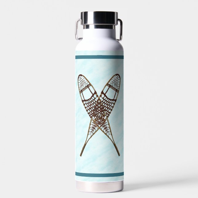 Crossed Snowshoes On Snow Water Bottle (Front)