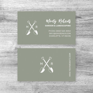 Crossed Spades Logo Garden Landscaping Mud Green Business Card