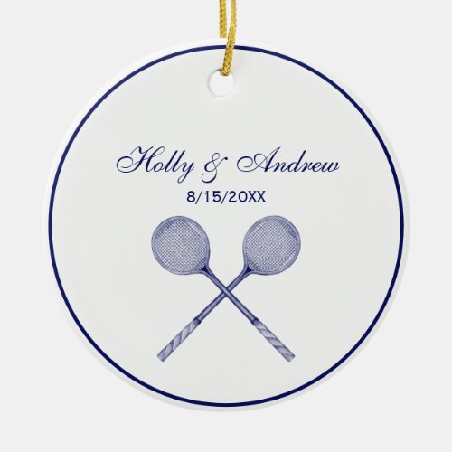 Crossed Squash Racquets Blue Ceramic Ornament