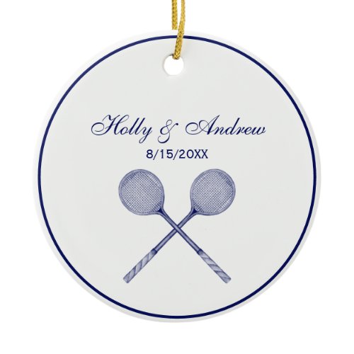 Crossed Squash Racquets Blue Ceramic Ornament
