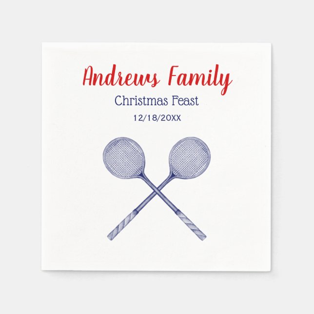 Crossed Squash Racquets Blue Napkins (Front)