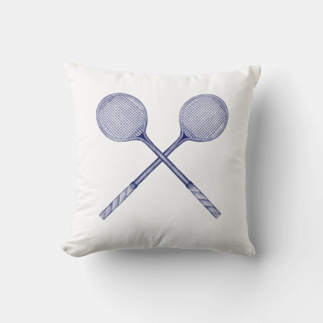 Crossed Squash Racquets Blue Throw Pillow (Front)
