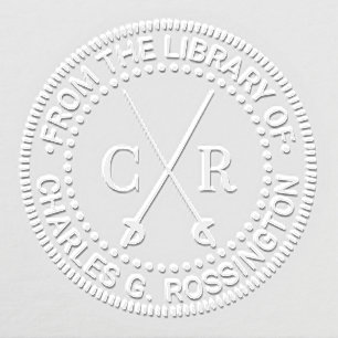 Crossed Swords Initial Monogram  Library Book Name Embosser