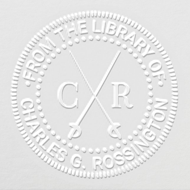 Crossed Swords Initial Monogram  Library Book Name Embosser (Design)
