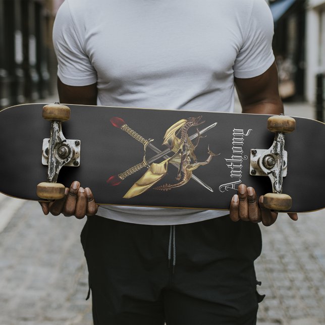 Crossed Swords With Dragon Personalized Skateboard (Creator Uploaded)