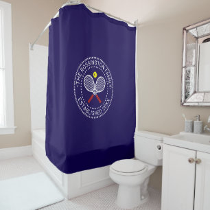 Crossed Tennis Rackets Family Name Date Estd Blue Shower Curtain