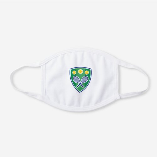 Crossed tennis rackets logo shield white cotton face mask