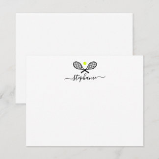 Crossed Tennis Rackets Modern Script Note Card