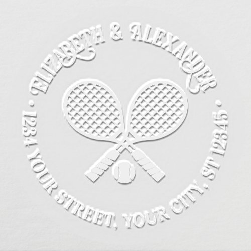 Crossed Tennis Racquets Couple Return Address Rnd Embosser