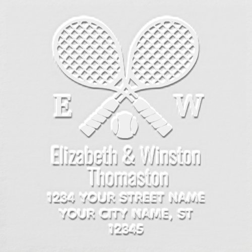 Crossed Tennis Racquets Monogram Name Address Embosser