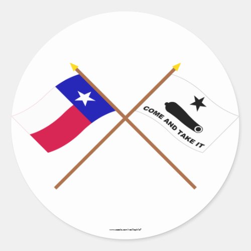 Crossed Texas and  Gonzales Flags Classic Round Sticker
