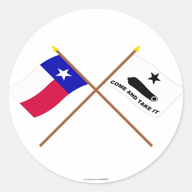 Crossed Texas and  Gonzales Flags Classic Round Sticker (Front)