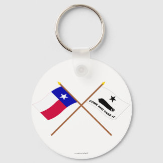 Crossed Texas and  Gonzales Flags Keychain