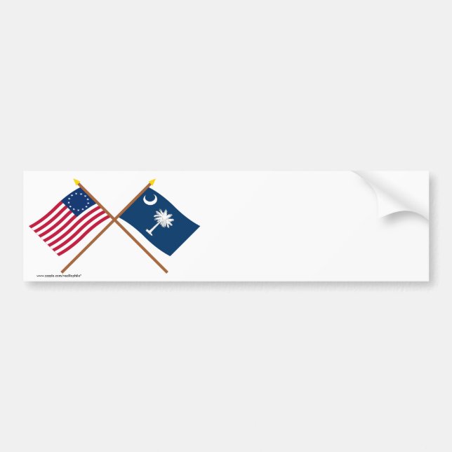 Crossed US 13-star and South Carolina State Flags Bumper Sticker (Front)