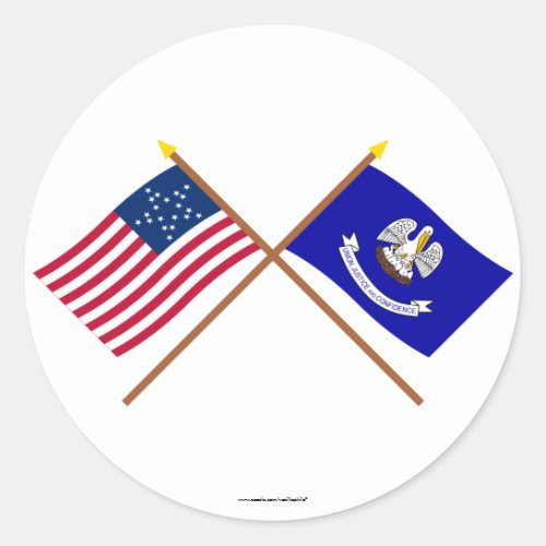 Crossed US 20_star and Louisiana State Flags Classic Round Sticker