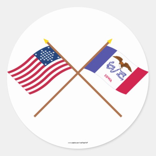Crossed US 29_star and Iowa State Flags Classic Round Sticker