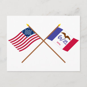 Crossed US 29-star and Iowa State Flags Postcard