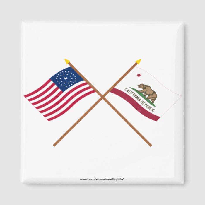 Crossed US 31 star and California State Flags Refrigerator Magnets