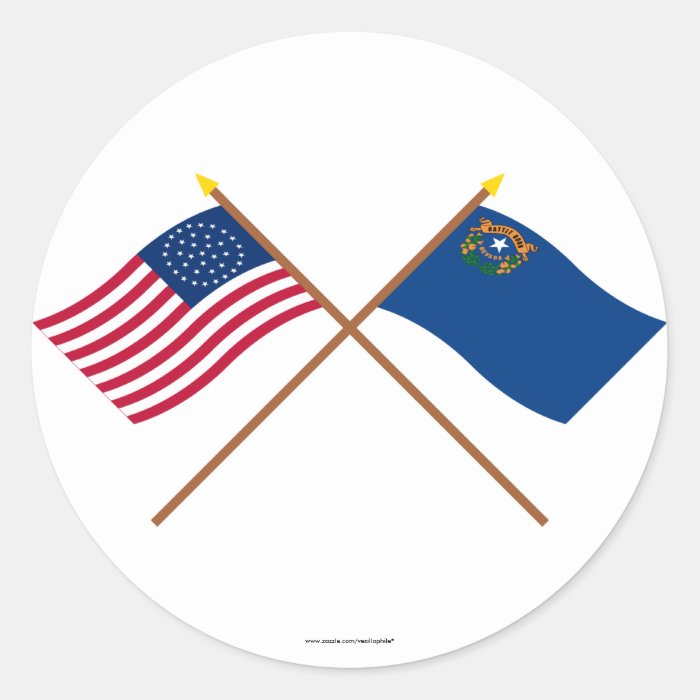 Crossed US 36 star and Nevada State Flags Sticker