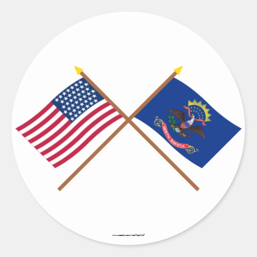 Crossed US 43_star and North Dakota State Flags Classic Round Sticker