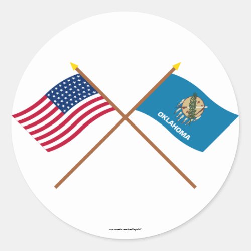 Crossed US 46_star and Oklahoma State Flags Classic Round Sticker