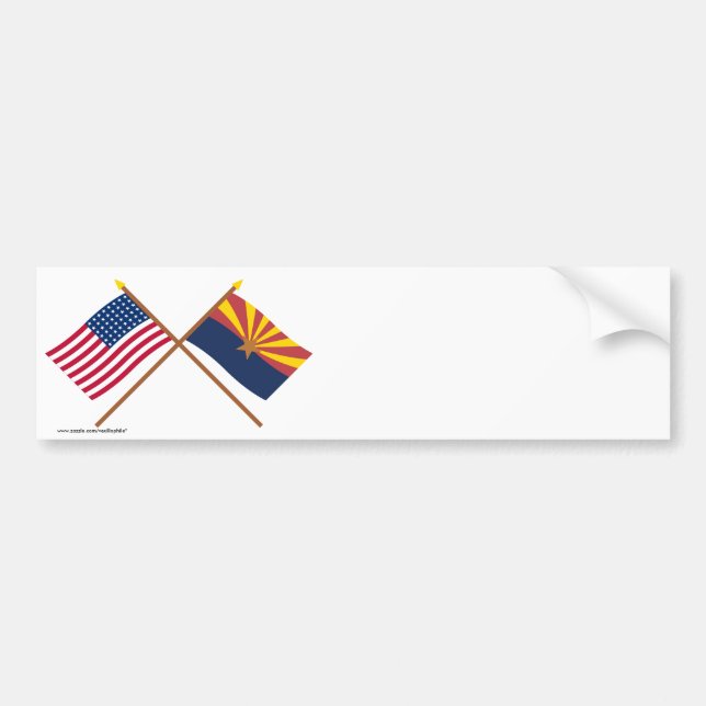 Crossed US 48-star and Arizona State Flags Bumper Sticker (Front)