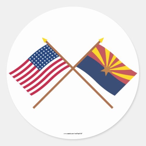 Crossed US 48_star and Arizona State Flags Classic Round Sticker