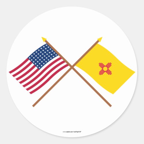 Crossed US 48_star and New Mexico State Flags Classic Round Sticker