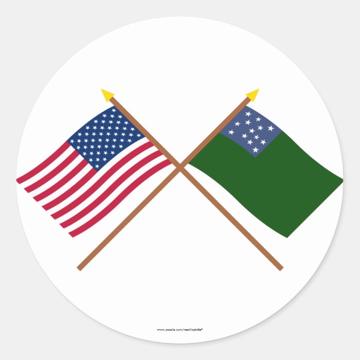 Crossed US and Green Mountain Boys Flags Round Stickers