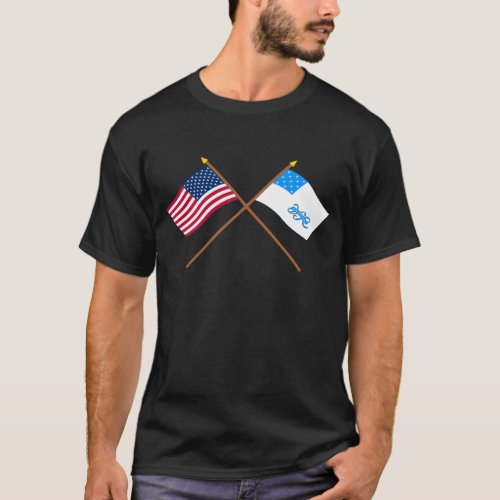Crossed US and Rhode Island 1st Regiment Flags T_Shirt