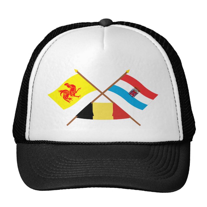 Crossed Walloon & Luxembourg Flags w Belgium Trucker Hats