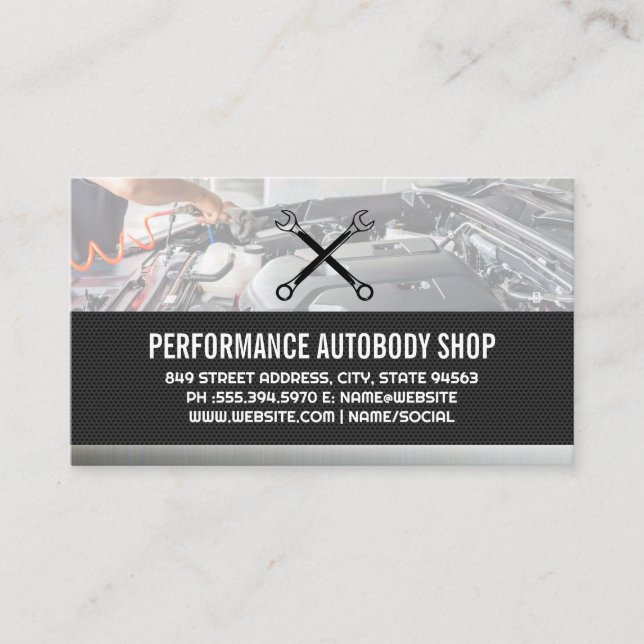 Crossed Wrench Logo | Mechanic Services Business Card (Front)
