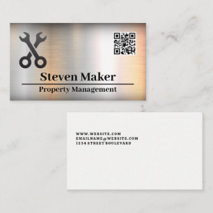 Crossed Wrenches Logo QR Code Metal Business Card