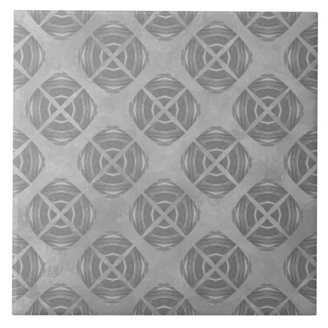 Crosses and Circles Grey Geometric Pattern Ceramic Tile (Front)