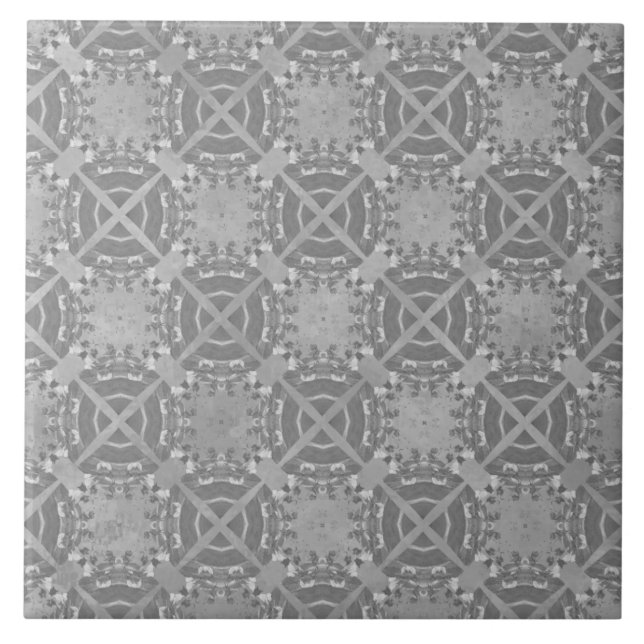 Crosses and Circles Grey Geometric Pattern Ceramic Tile (Front)